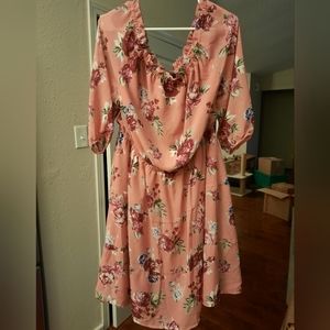 Pink Off Shoulder Floral Dress